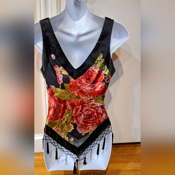 Vintage Y2K Cache Bias Cut Beaded Tank Top Floral Print Multi Color Sz XS Cache - Picture 6 of 6